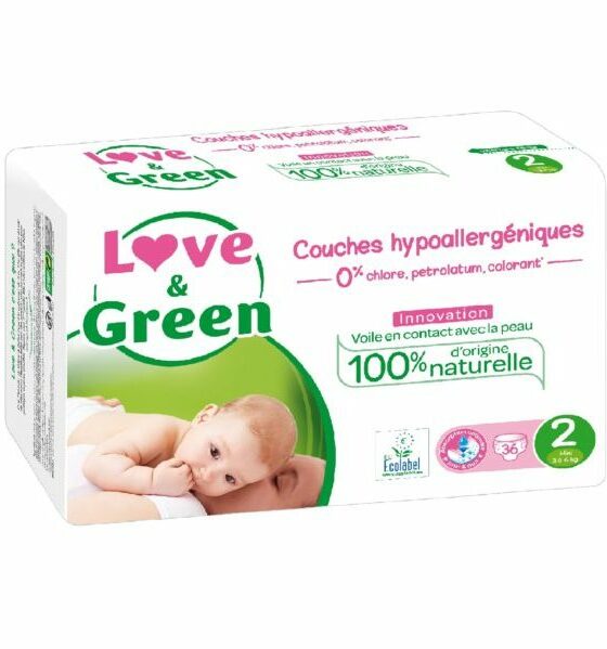 Love & Green Taille 2 Biodégradable , écologique et naturel